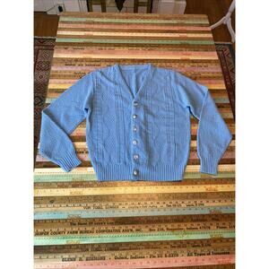 VINTAGE Grandpa Cardigan Sweater Mens M Sky Blue Grunge Cobain Union Made USA